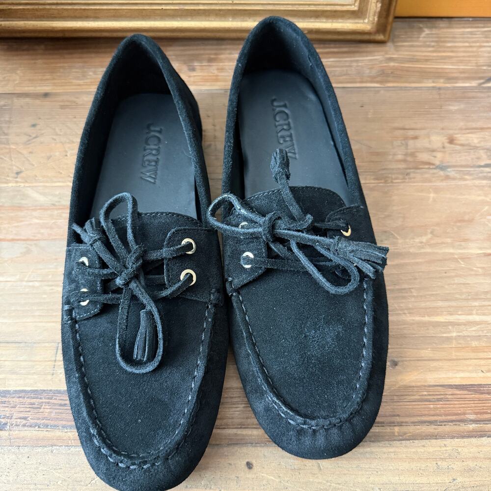 Women's J.Crew Black Suede Driving Moccasin Flat Loafer‎ Shoes Size 9 NEW